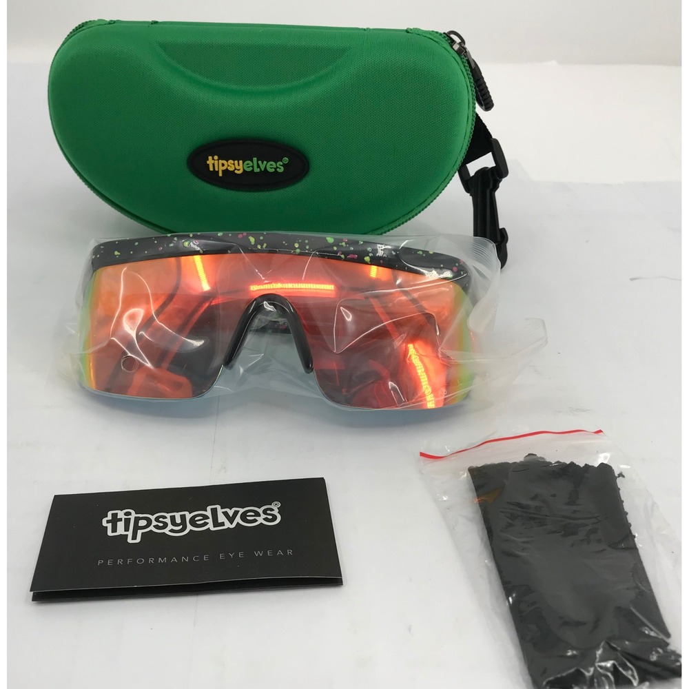 Tipsy Elves Performance Eye Wear Sunglasses Black Neon Splatter Mirror Lens